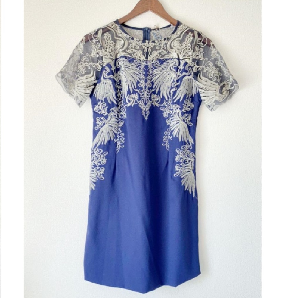 Embroidered Dress in Navy Blue ( Mini Bodycon)